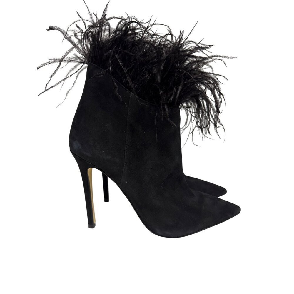 Michael Kors Whitby Women's Ankle Boot Feather Trim Suede Stiletto Heel Size 10 - Picture 2 of 10